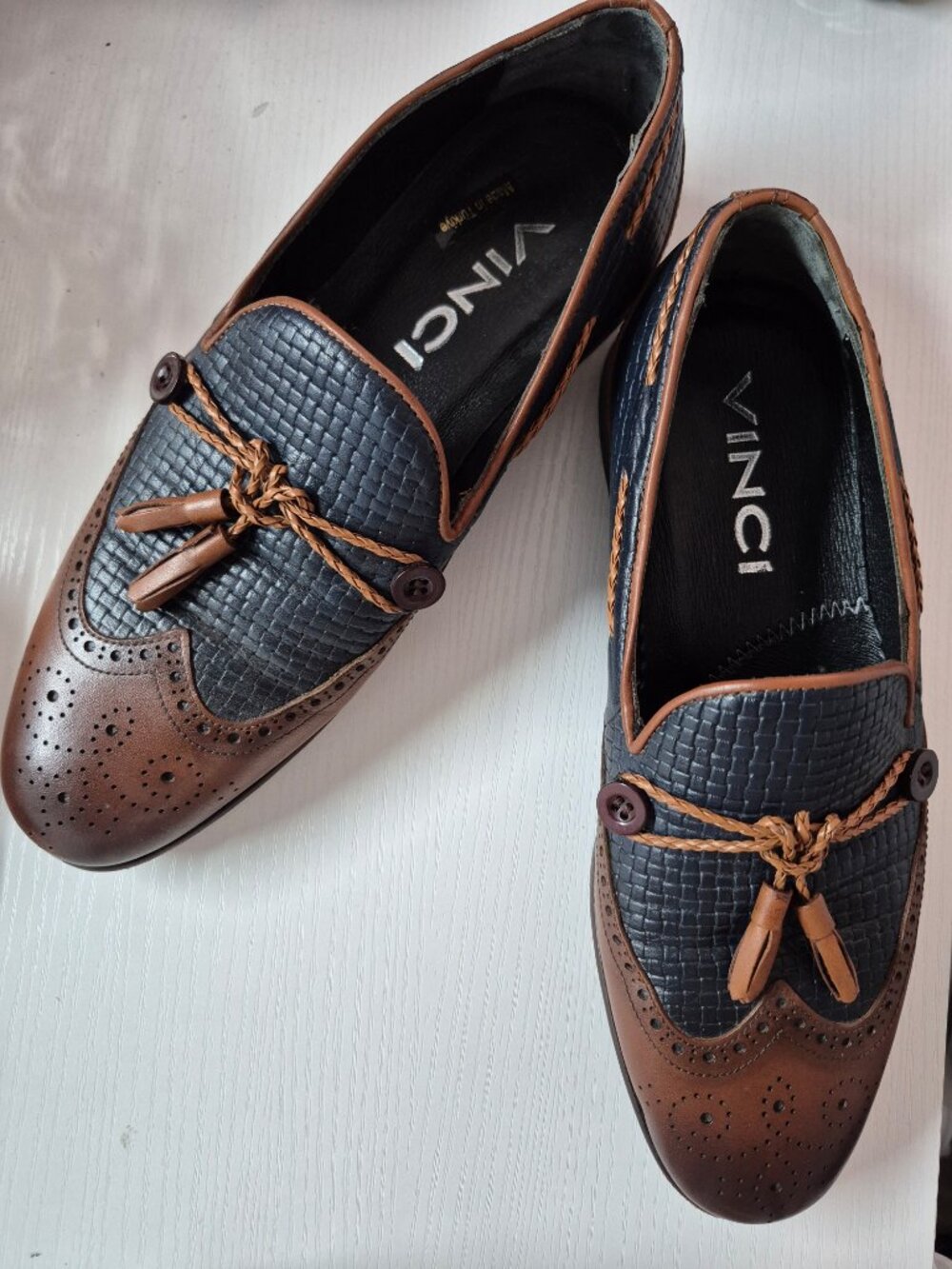 VICI Leather Loafers Men's Size EU 40 US 8 Woven Dress Shoes MADE IN TURKIYE